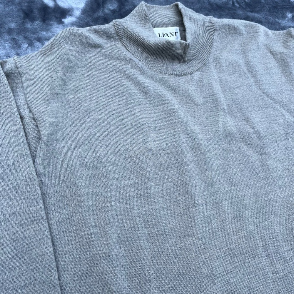 Alfani Mens XL Mock Neck Sweater Made in Italy 100% Extra Fine Merino Wool Gray